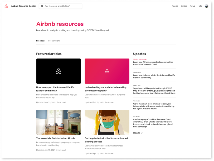 Airbnb help page desktop